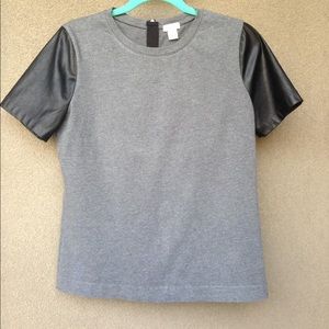 J.Crew Grey T-shirt black fake leather Sleeves S